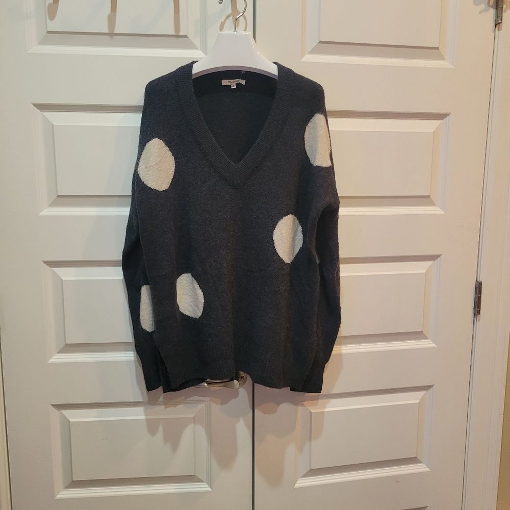 Madewell Charcoal and White V-Neck Sweater